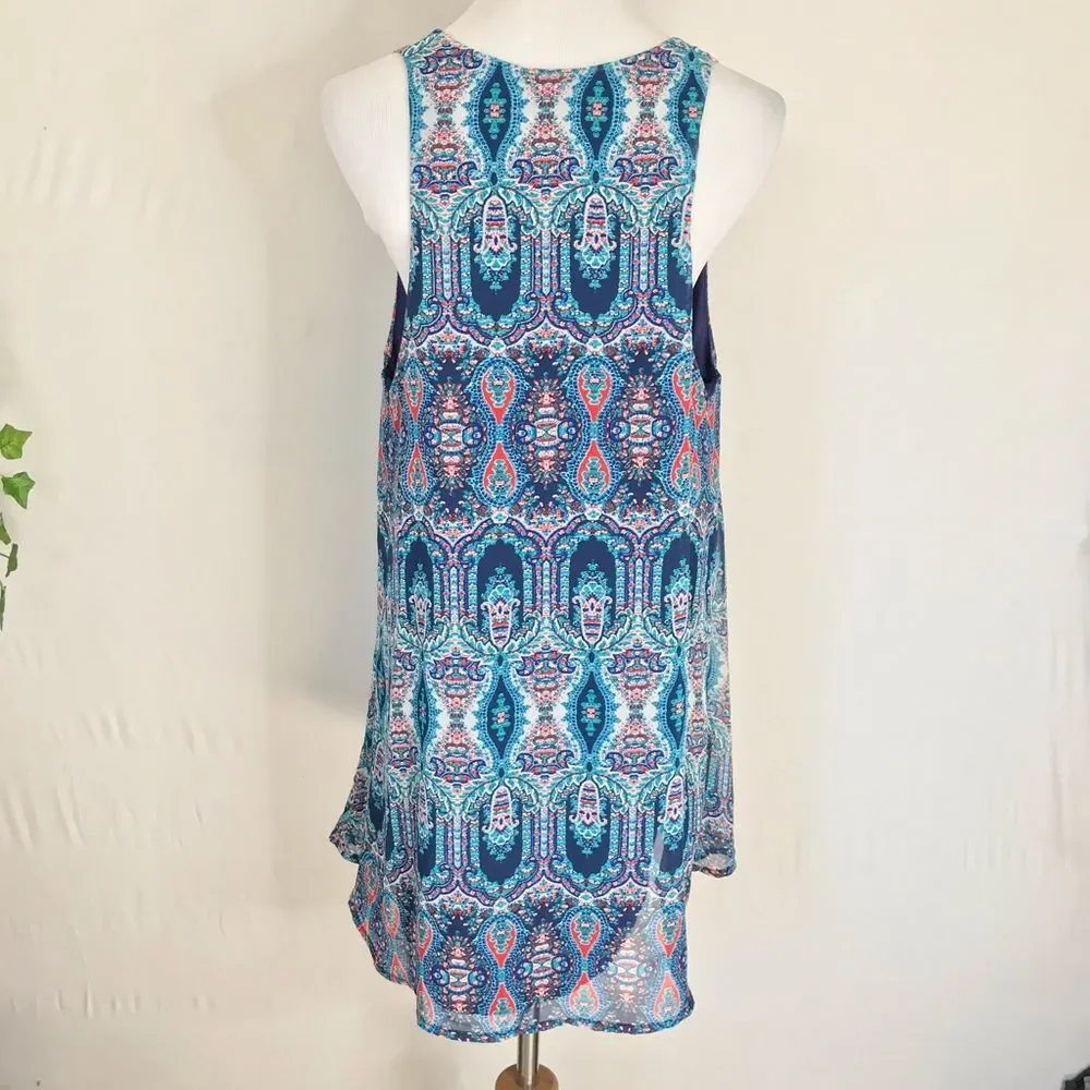 Show Me Your MuMu Blue Red Rancho Mirage Batik Tank Top Small Tunic Oversized